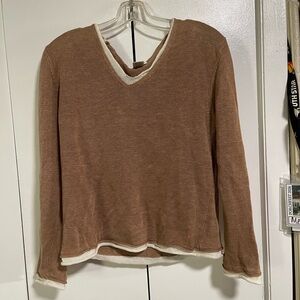 Avalon Brown V-Neck Sweater with White Edges